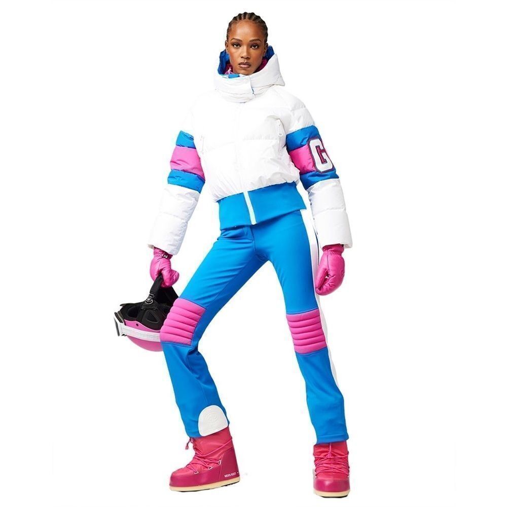 Goldbergh Puck Down Ski Jacket NWOT White Pink Blue Village Puffer Coat US 4